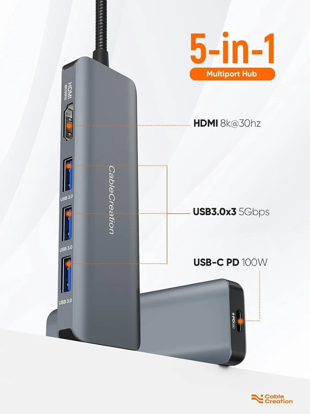 Alt view image 7 of 7 - CableCreation 8K HDMI USB C Hub Bundle with Short USB to USB C Cable 1.6FT