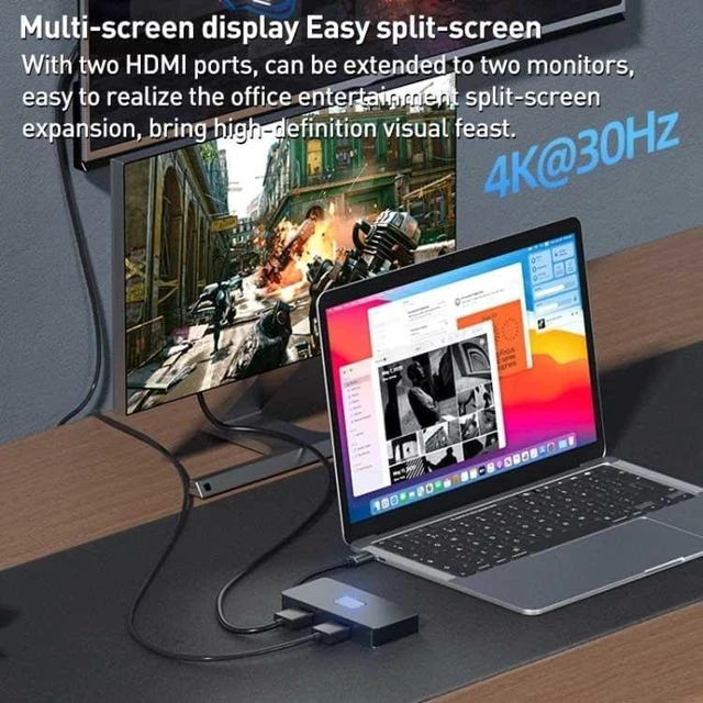 Alt view image 5 of 7 - 2 Port HDMI TV Adapter 7-in-1 USB C Hub Type-C PD Charger Compatible with Samsung Galaxy S25 Edge, Audio Video Projector Converter