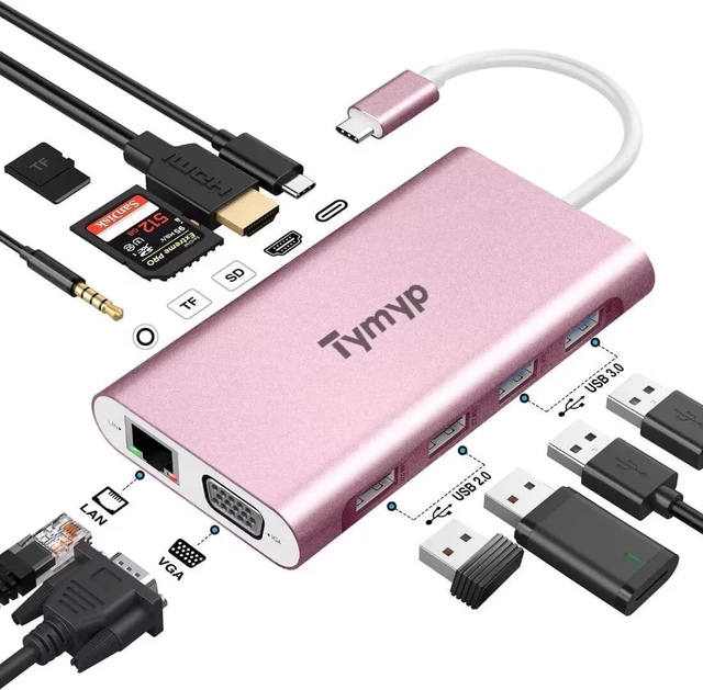 Main image of USB C Hub, USB C Splitter with 4k HDMI, VGA, 100 W PD, Ethernet, SD/TF, 3.5 mm Audio, 4 USB A, 11 in 1 USB C Adapter for MacBook Pro/Air, Surface Pro and More Type C Devices