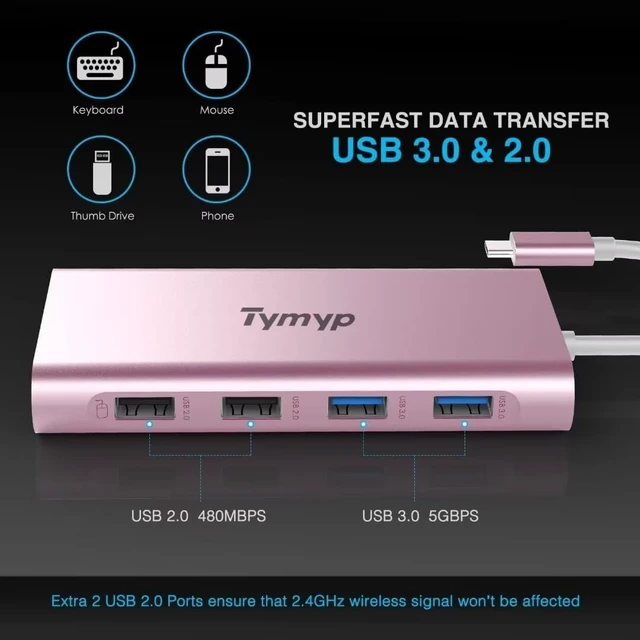 Alt view image 3 of 7 - USB C Hub, USB C Splitter with 4k HDMI, VGA, 100 W PD, Ethernet, SD/TF, 3.5 mm Audio, 4 USB A, 11 in 1 USB C Adapter for MacBook Pro/Air, Surface Pro and More Type C Devices