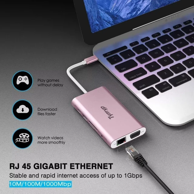 Alt view image 5 of 7 - USB C Hub, USB C Splitter with 4k HDMI, VGA, 100 W PD, Ethernet, SD/TF, 3.5 mm Audio, 4 USB A, 11 in 1 USB C Adapter for MacBook Pro/Air, Surface Pro and More Type C Devices