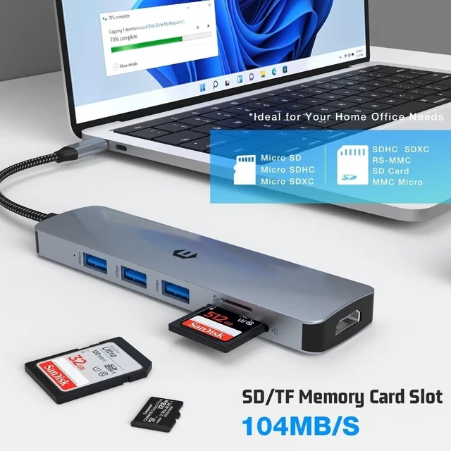 Alt view image 3 of 6 - USB C Hub HDMI, 6-in-1 Multiport Adapter, 4K HDMI Adapter, 3 USB Port, SD/TF Card Reader, Ultra Slim USB Multiport LAN Compatible with Dell XPS 15/13