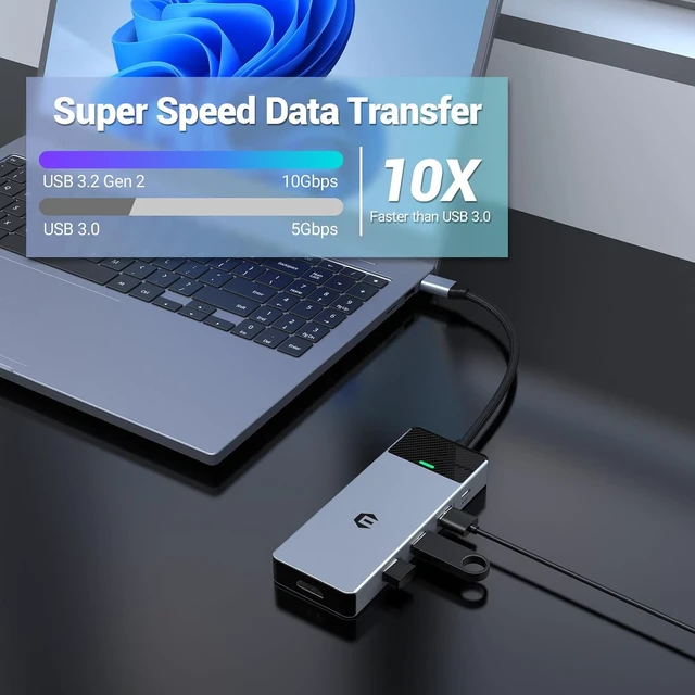 Alt view image 3 of 6 - BIGBIG WON USB C Splitter, 5-in-1 USB C Hub HDMI with 4K @ 60Hz, 3 x 10Gbps USB 3.2 Gen 2, 100W PD, USB C Hub for Surface, Dell, HP, Lenovo and More Type C Devices