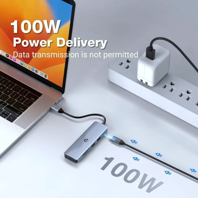 Alt view image 3 of 7 - USB C Hub, USB 3.0, PD 100W, USB C Splitter with MacBook Pro/Air, Thinkpad, Laptop and More Type C Devices, 6 in 1 Multiport Adapter USB C Avec Affichage 4K HDMI