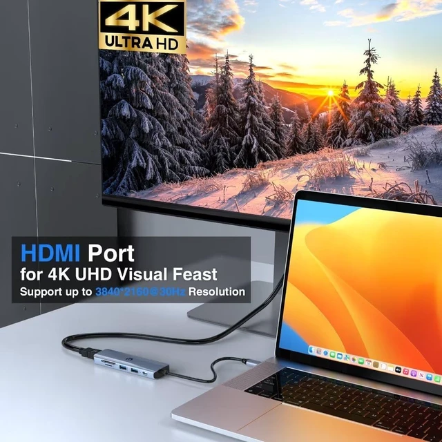 Alt view image 7 of 7 - USB C Hub, USB 3.0, PD 100W, USB C Splitter with MacBook Pro/Air, Thinkpad, Laptop and More Type C Devices, 6 in 1 Multiport Adapter USB C Avec Affichage 4K HDMI