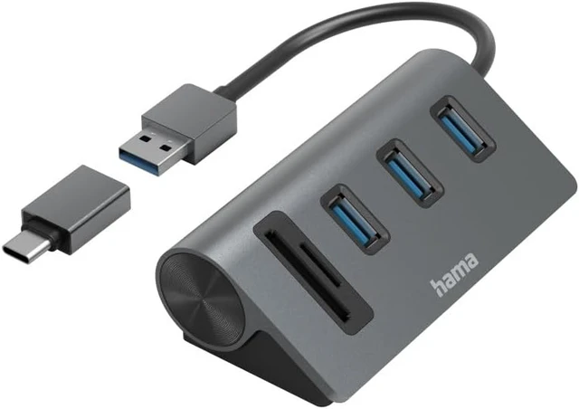 Alt view image 5 of 7 - Hama USB Hub/Reader Cards, 5 Ports, 3X USB-A, SD, microSD, with Adapter. USB-A, 10 Year Warranty, Grey