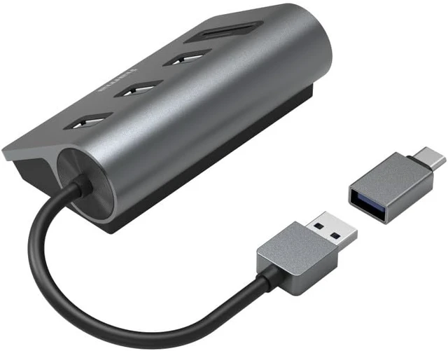 Alt view image 2 of 7 - Hama USB Hub/Reader Cards, 5 Ports, 3X USB-A, SD, microSD, with Adapter. USB-A, 10 Year Warranty, Grey