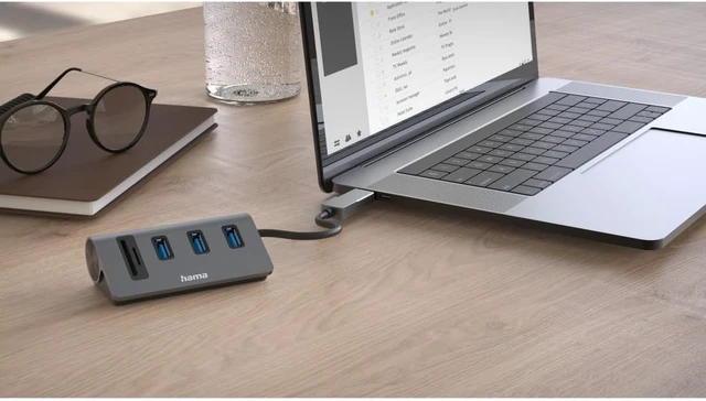 Alt view image 4 of 7 - Hama USB Hub/Reader Cards, 5 Ports, 3X USB-A, SD, microSD, with Adapter. USB-A, 10 Year Warranty, Grey