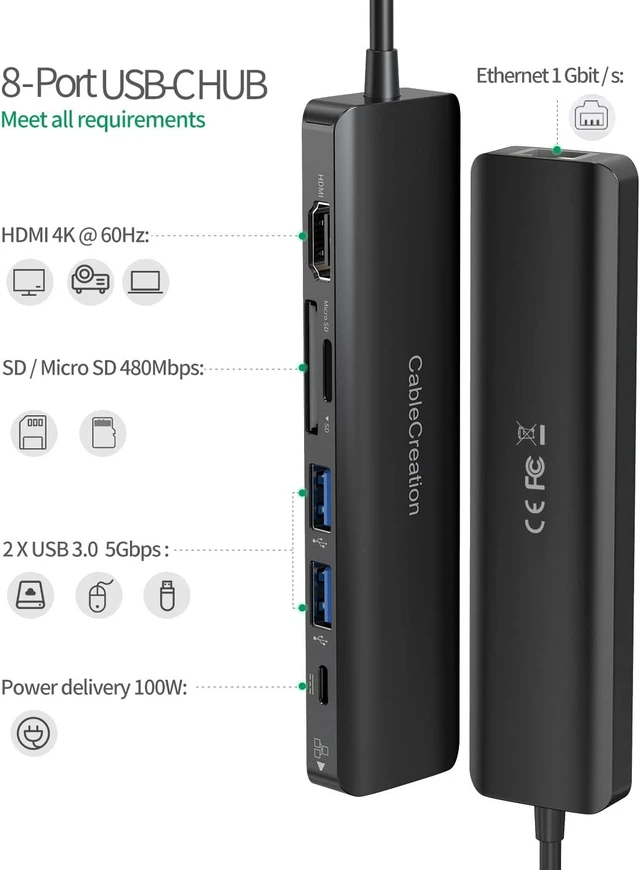 Alt view image 6 of 7 - Bundle 2 Items: CableCreation USB 3.0 to HDMI Adapter with DisplayLink + 7 in 1 USB C Hub
