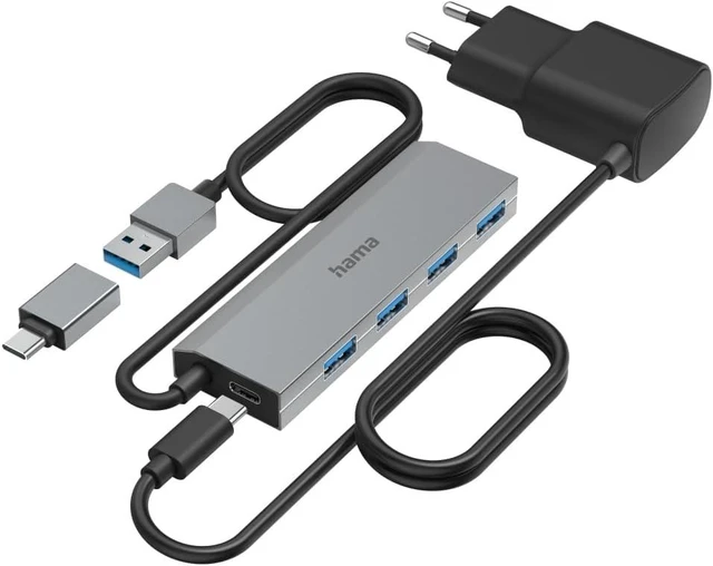 Alt view image 4 of 7 - Hama 4 Port USB 3.2 Gen1 5Gbps Hub with USB-C Adapter and Power Supply