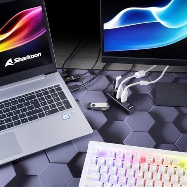 Alt view image 2 of 3 - Sharkoon 4-Port USB 3.2 GEN 1 Aluminium Hub - Black