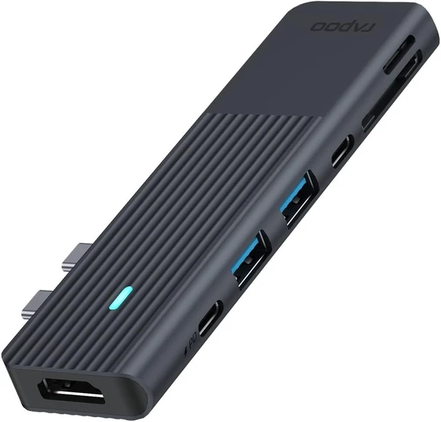 Alt view image 3 of 5 - Rapoo UCM-2003 USB-C Multiport Adapter for MacBook, Compatible with USB-C Multifunctional Port, 100W Power Delievery, 4K HDMI, USB-C, 2 USB-A 3.0 Data Ports, SD/microSD Memory Card Reader