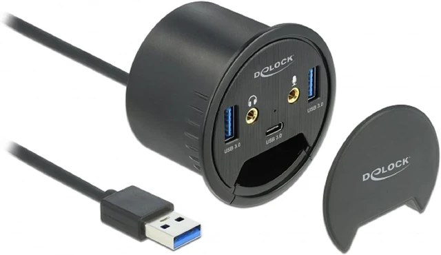 Main image of Delock 3 Port Desktop Hub 1 x USB Type-C and 2 x USB Type-A + HD Audio Ports, 62794