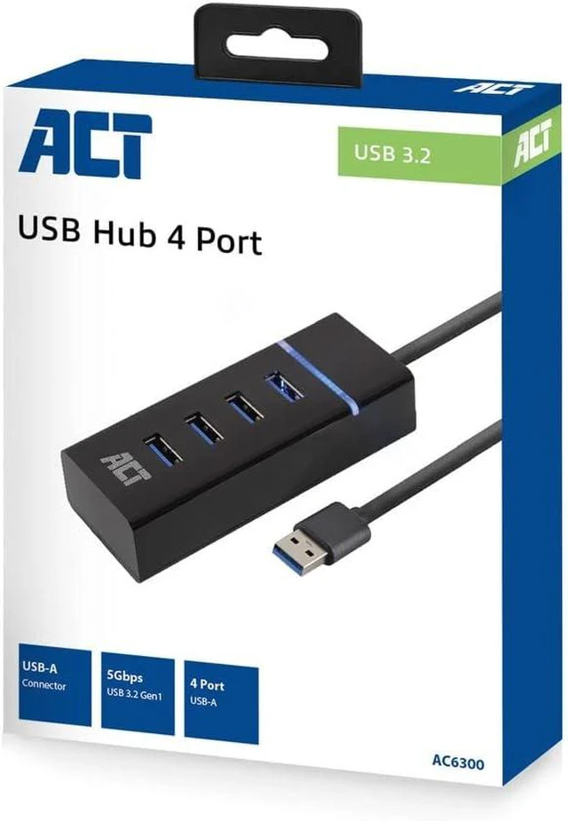 Alt view image 2 of 5 - ACT USB Hub 3.0, 4-Port USB 3.2 5Gbps, with LED Lighting, Plug & Play, for Desktop PC/Notebook AC6300