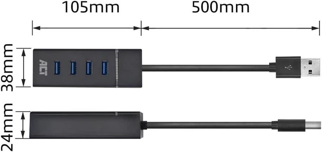 Alt view image 4 of 5 - ACT USB Hub 3.0, 4-Port USB 3.2 5Gbps, with LED Lighting, Plug & Play, for Desktop PC/Notebook AC6300