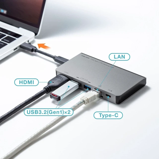 Alt view image 4 of 7 - Sanwa Supply USB-3TCH15S2 USB Type-C Docking Hub (with HDMI and LAN Port)