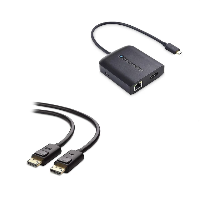 Main image of Cable Matters USB C Multiport Adapter (USB C Hub with DisplayPort 8K), 2X USB 2.0, Fast Ethernet, and 60W Charging in Black - USB-C and Thunderbolt 3 Port Compatible with MacBook Pro and More & 4K Dis