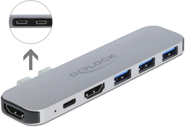 Alt view image 3 of 5 - Delock USB C HUB for MacBook, 6-in-1, USB-C Adapter, Thunderbolt 3 Mini Dock, 2 x HDMI 4K, 3X USB 3.0, USB-C PD 60 Watt, 87753