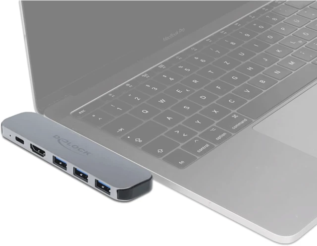 Alt view image 5 of 5 - Delock USB C HUB for MacBook, 6-in-1, USB-C Adapter, Thunderbolt 3 Mini Dock, 2 x HDMI 4K, 3X USB 3.0, USB-C PD 60 Watt, 87753