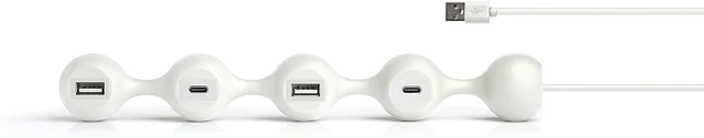 Alt view image 2 of 7 - LEXON PEAS HUB 2 4-Outlet Hub with 2 USB and 2 USB-C to Charge 2 Smartphones Simultaneously Copper Inner Cable LD143W White