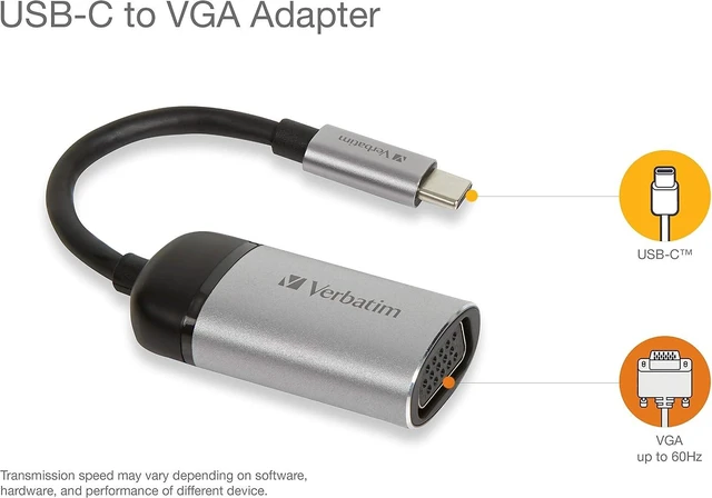 Alt view image 2 of 5 - Verbatim USB-C to VGA Adapter - USB 3.1 GEN 1/VGA 10 cm Cable, W125625523 (3.1 GEN 1/VGA 10 cm Cable 49145, 0.01 m, USB Type-C, VGA (D-Sub), Male, Female, Right)