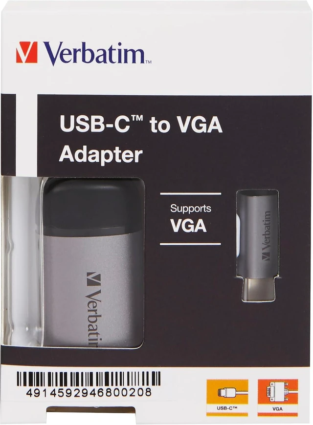 Alt view image 5 of 5 - Verbatim USB-C to VGA Adapter - USB 3.1 GEN 1/VGA 10 cm Cable, W125625523 (3.1 GEN 1/VGA 10 cm Cable 49145, 0.01 m, USB Type-C, VGA (D-Sub), Male, Female, Right)