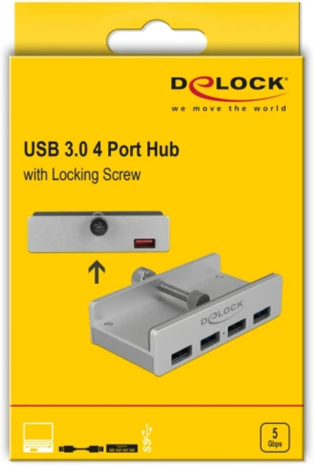 Alt view image 4 of 5 - Delock 64046 External USB 3 4 Port Hub with Locking Screw