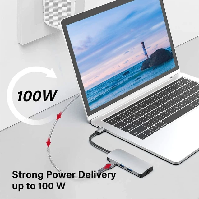 Alt view image 3 of 7 - USB C Hub Multiport Adapter 7 in 1 Portable Dongle with 4K HDMI, 3 USB 3.0 Ports, 100W PD Charger, TF/SD Card Reader, Type C Dock Compatible with MacBook Pro/Air, XPS and More C Port Laptops