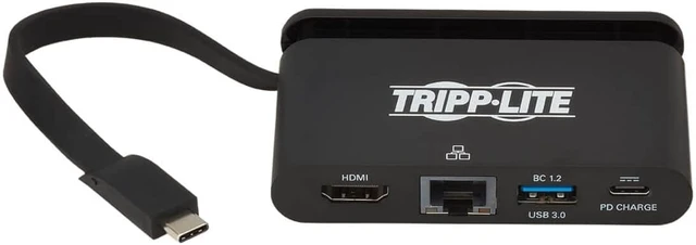 Alt view image 4 of 6 - Tripp Lite USB-C Hub with 4K HDMI, Gigabit Ethernet, USB-A, USB-C PD Charging (5A, 100W), Thunderbolt 3, DisplayPort Alt Mode, 5 Gbps, Black (U444-T6N-H4GUBC)