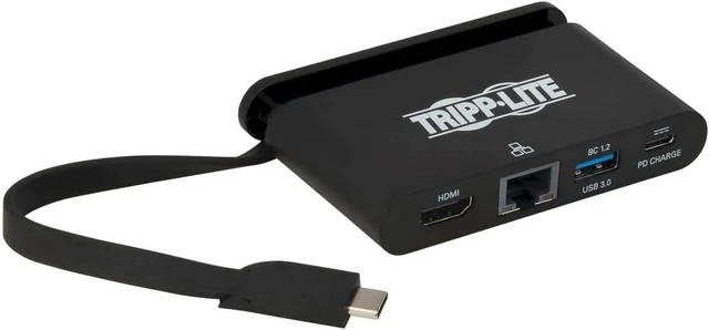 Main image of Tripp Lite USB-C Hub with 4K HDMI, Gigabit Ethernet, USB-A, USB-C PD Charging (5A, 100W), Thunderbolt 3, DisplayPort Alt Mode, 5 Gbps, Black (U444-T6N-H4GUBC)
