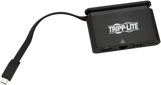 Alt view image 6 of 6 - Tripp Lite USB-C Hub with 4K HDMI, Gigabit Ethernet, USB-A, USB-C PD Charging (5A, 100W), Thunderbolt 3, DisplayPort Alt Mode, 5 Gbps, Black (U444-T6N-H4GUBC)