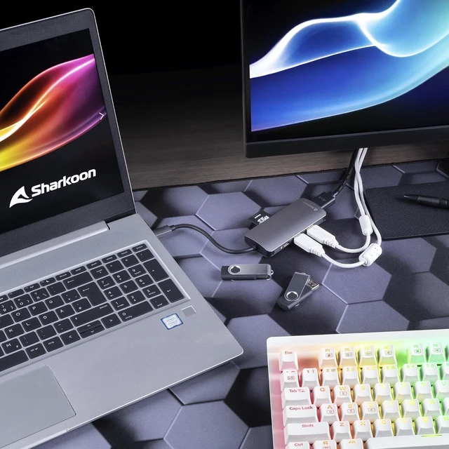 Alt view image 3 of 3 - Sharkoon USB 3.0 Type C Multiport Adapter Dark Grey