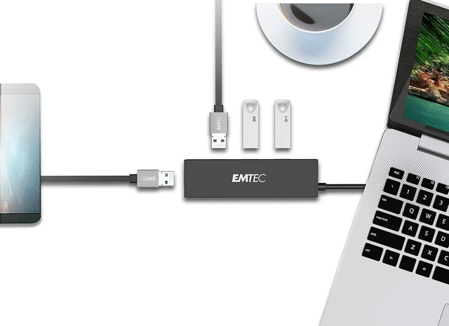 Alt view image 4 of 4 - EMTEC Hub Ultra Slim USB3.1 4-Port T620A Type-A - Micro SD ECHUBT620A