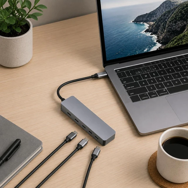 Alt view image 4 of 4 - Encased 5-in-1 USB-C Hub, 4-Port USB-C 3.2 Hub with 100W PD Charging, 10 Gbps