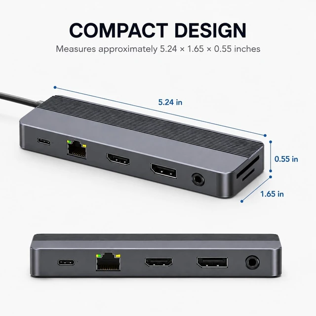 Alt view image 2 of 5 - Encased 10-in-1 USB-C Docking Station Dual 4K 60Hz, 100W PD, 10Gbps USB Ports, Ethernet, Card Reader (Space Gray)