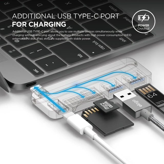 Alt view image 4 of 7 - elago Aluminum Charging Multi Hub for MacBook, MacBook Pro & USB-C Devices