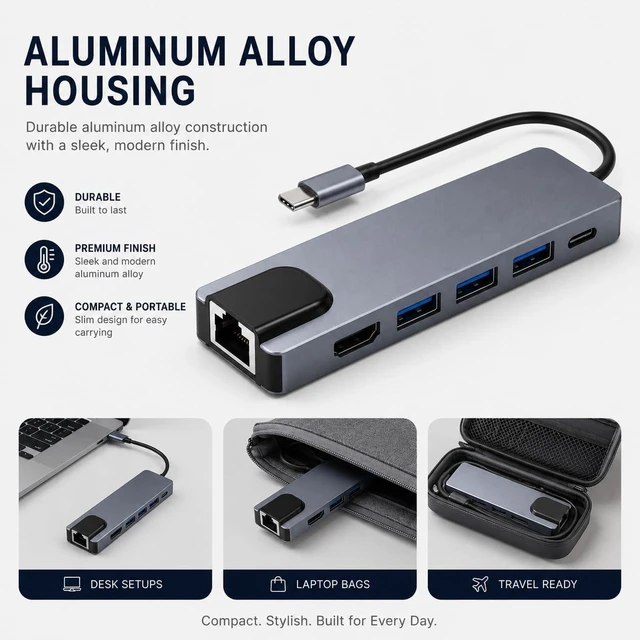 Alt view image 3 of 4 - Encased 6-in-1 USB-C Multiport Adapter, 4K at 30Hz, 3 x USB 3.0, 100W PD