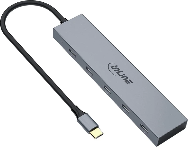 Alt view image 2 of 5 - Inline USB-C Hub, 4X USB-C + Power Delivery 100 W, USB 3.2 Gen.2, Aluminium, 10 Gb/s, for MacBook, Smartphone, Tablet, Windows, 35392E