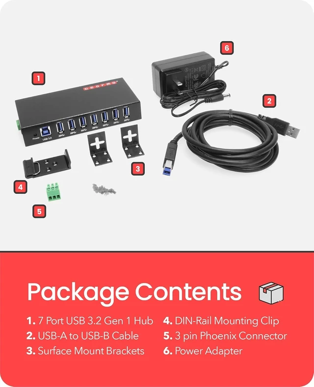 Alt view image 5 of 7 - Gearmo 7 Port USB Hub, Powered USB 3.0 Hub, 24W AC Adapter (GM-HU37-PS)