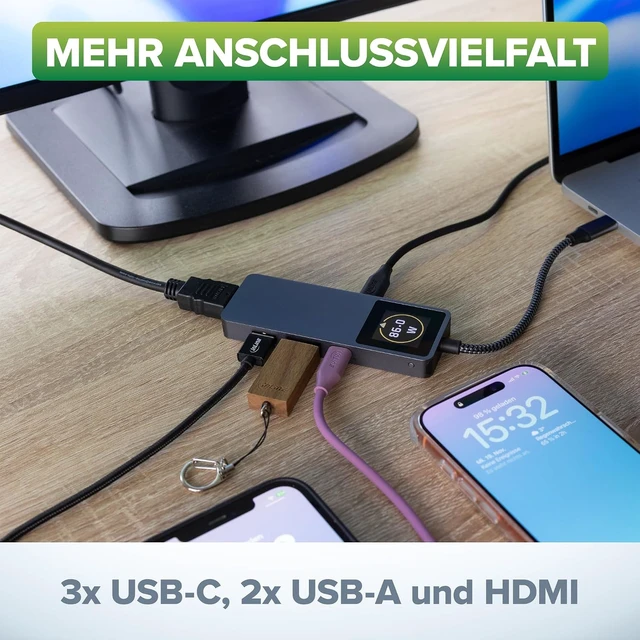 Alt view image 3 of 7 - Inline USB 3.2 Gen.2 Hub with 3X USB-C, 2X USB-A, HDMI 4K, PD 100W, Display, Fast Data Transfer, Compatible with Windows macOS Linux, 35392D