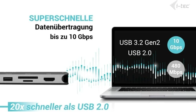 Alt view image 7 of 7 - i-tec USB-C 4K Metal Nano Dock - 2x HDMI, 4x USB-C (10Gbps), 1x USB-A (10Gbps), 2x USB-A 2.0, Audio, SD/TF, LAN 1 Gbps, PD 3.1 (140W)