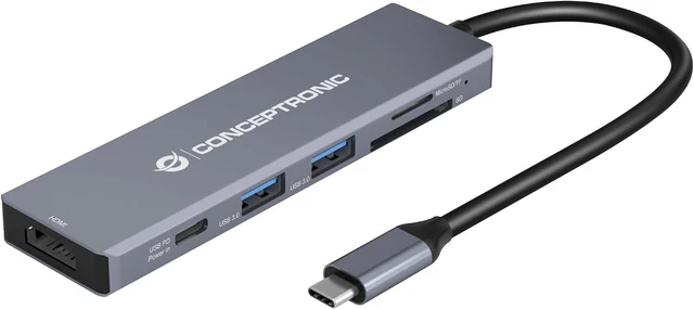 Alt view image 2 of 5 - CONCEPTRONIC DONN23G 6-in-1 USB 3.2 Gen 1 Docking Station, USB 3.0 x 2, 100W USB PD, 4K 60Hz HDMI, SD, TF/MicroSD