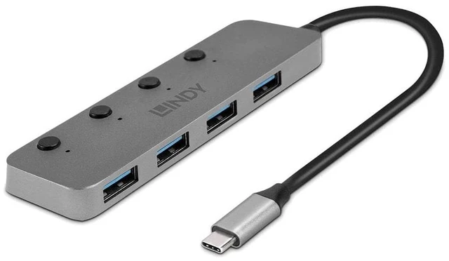 Main image of LINDY 43383 4-Port USB 3.2 Gen1 Hub with On/Off Switches