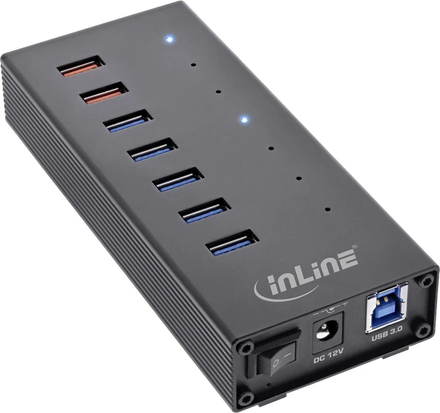 Main image of InLine® USB 3.2 Gen.1 Hub 7 Port Aluminium Housing Black with 2.5A Power Supply