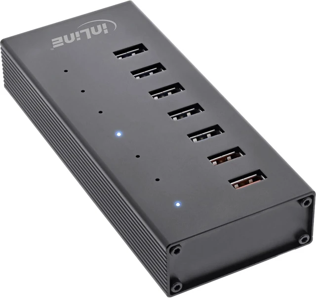Alt view image 2 of 7 - InLine® USB 3.2 Gen.1 Hub 7 Port Aluminium Housing Black with 2.5A Power Supply
