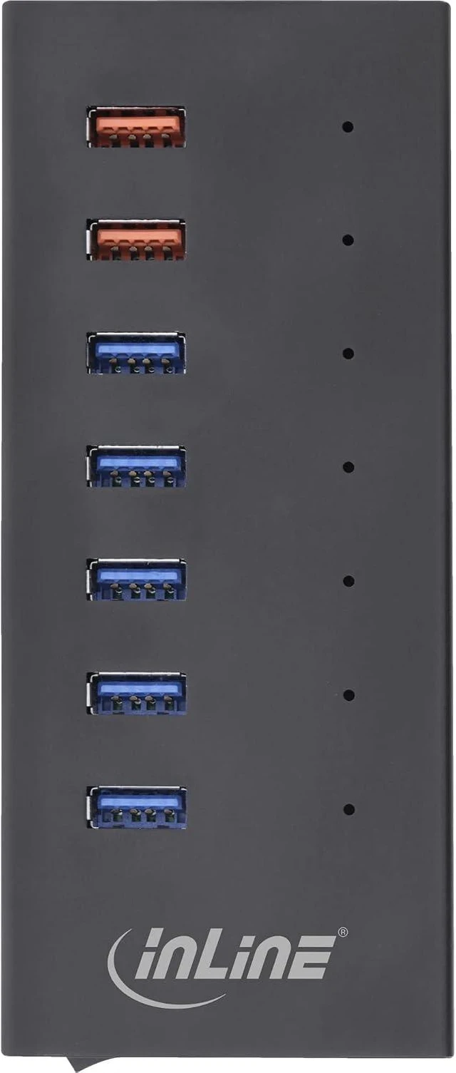 Alt view image 3 of 7 - InLine® USB 3.2 Gen.1 Hub 7 Port Aluminium Housing Black with 2.5A Power Supply