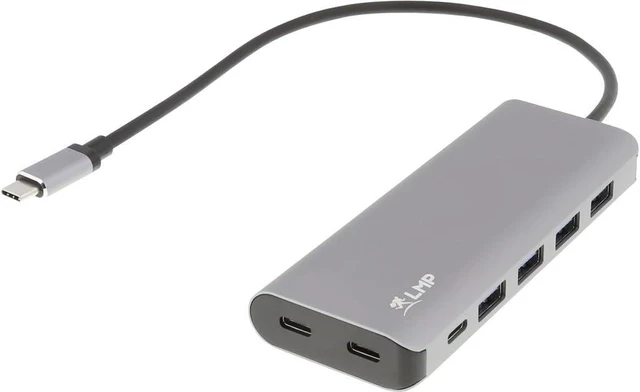 Main image of USB-C hub, USB-A (4) and USB-C (3) 7-port hub, charging function (BC1.2), external power supply (36W), space grey