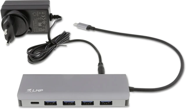 Alt view image 4 of 6 - USB-C hub, USB-A (4) and USB-C (3) 7-port hub, charging function (BC1.2), external power supply (36W), space grey
