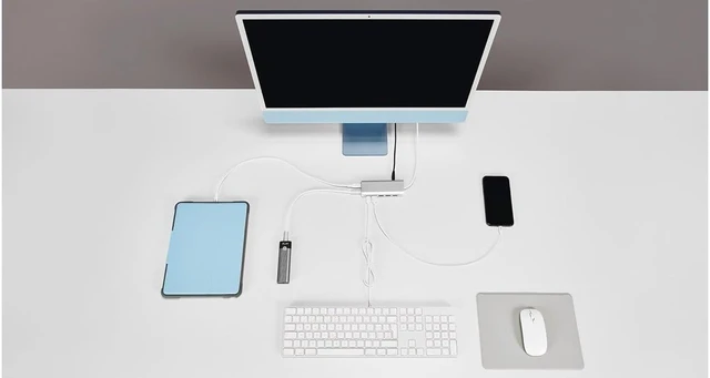 Alt view image 6 of 6 - USB-C hub, USB-A (4) and USB-C (3) 7-port hub, charging function (BC1.2), external power supply (36W), space grey