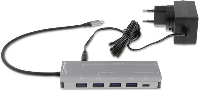 Alt view image 5 of 6 - USB-C hub, USB-A (4) and USB-C (3) 7-port hub, charging function (BC1.2), external power supply (36W), space grey